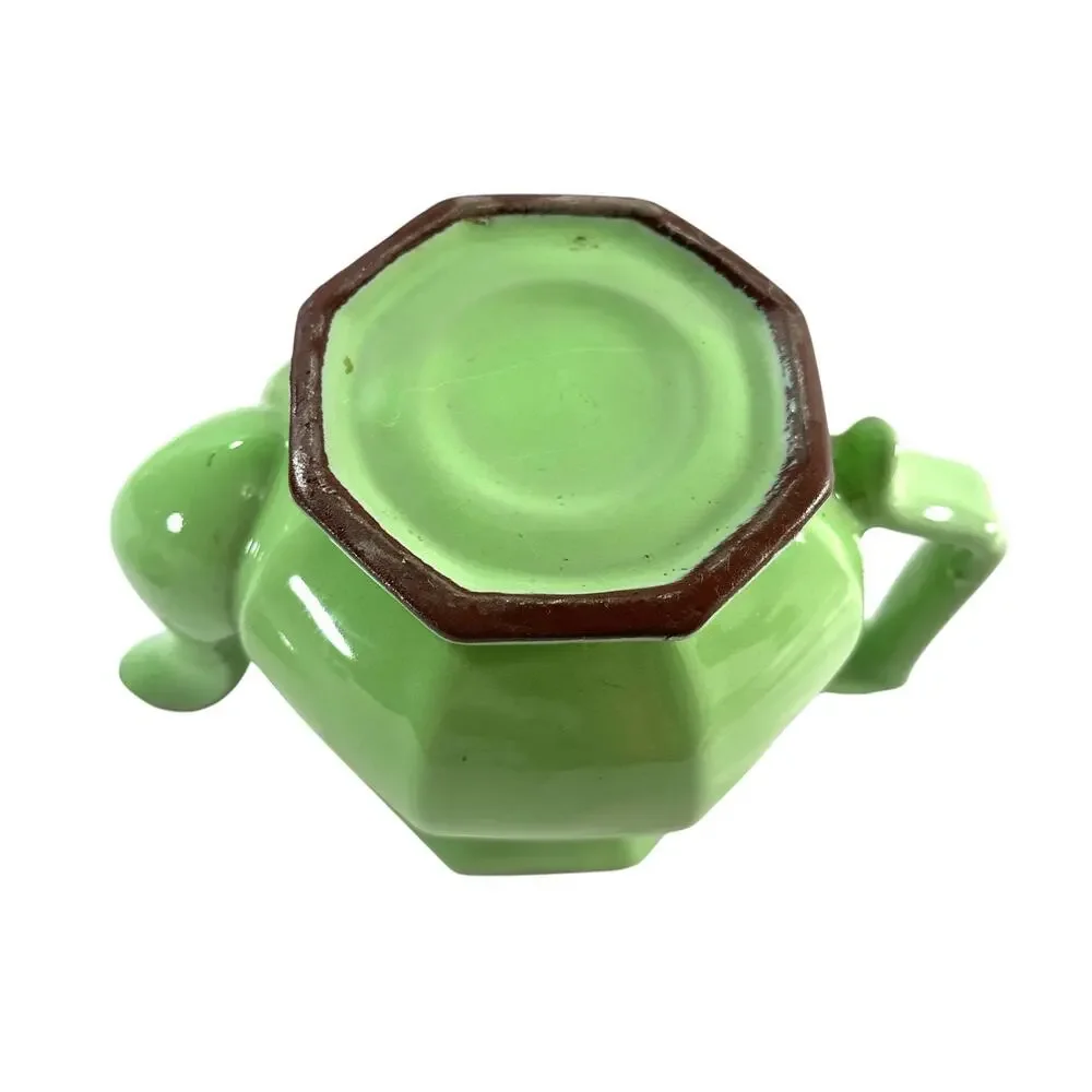Vintage Art Deco Green Porcelain Teapot Gold Gilt Geometric Octagonal 7.5”